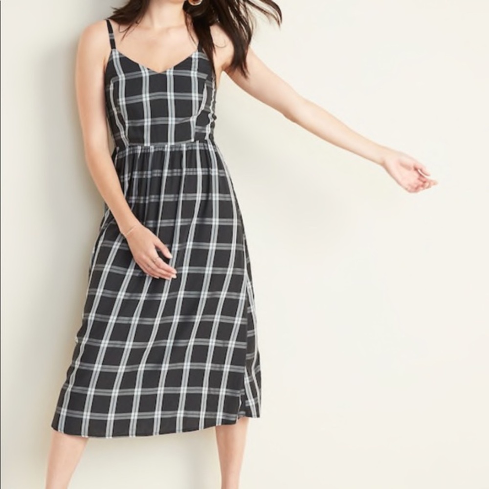 Black and White Plaid Midi Dress